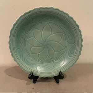 Vintage Lotus Design Pottery Plate